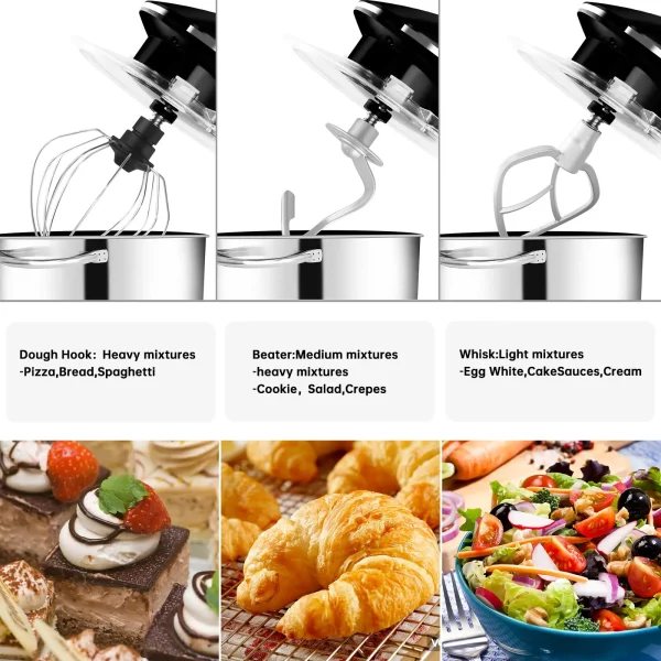 6Qt Electric Food Stand Mixer,660W,6-Speeds Tilt-Head Dough Mixers with Dishwasher-Safe Dough Hook & Wire Whip & Beater - Image 6