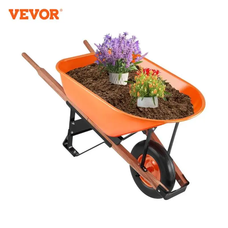 VEVOR Wheelbarrow Cart 330 lbs Capacity One Wheel Garden Dump Cart Wheel Barrow with Handle & 16" Wide Track Wheels for Farm