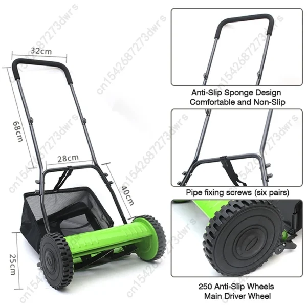 16-inch Multi-purpose Lawn Mower For Garden Villas, Compact And Lightweight Hand-push Lawn Mower For Small Lawns And Gardens - Image 6