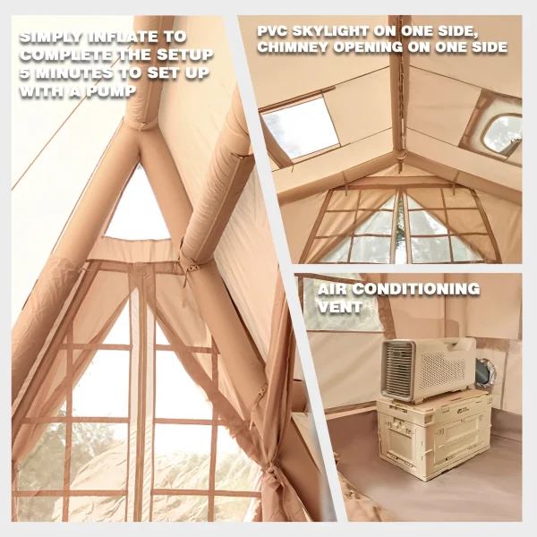 Inflatable Tents for Camping, 8 Person Tent with TPU Skylight, Mesh Windows & Pump, Easy Setup 4 Season Glamping Tent - Image 3