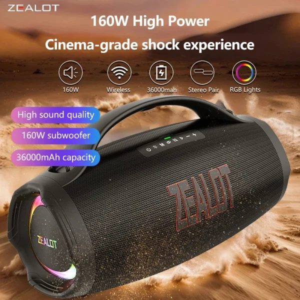 ZEALOT S98 160W Wireless Speakers, DSP Technology, RGB Light Wireless Hifi Sound quality, 36000mAh Battery, 60 Hours Playtime. - Image 7