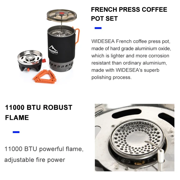 Widesea Camping Cooking System with Heat Exchanger Outdoor Gas Stove Burner Tourist Coffee Pot Cup Cookware Tableware Tourism - Image 4