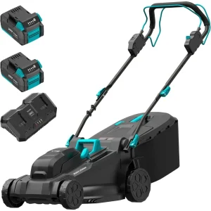 2x20V 18 inch Self-Propelled Lawn Mower Cordless, Brushless Push Lawn Mower with 6-Position Cutting Height Adjustment, 2x4.0Ah B