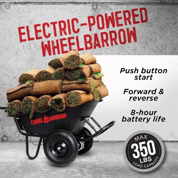 Electric Powered Wheelbarrow 24V Battery Operated 350lbs Capacity Heavy Duty Poly Tray 15 Inch Tires Durable Steel Frame - Image 3
